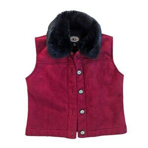 County Clothing Co. Vintage Women's Vest Faux Fur Collar Red Velvet Small